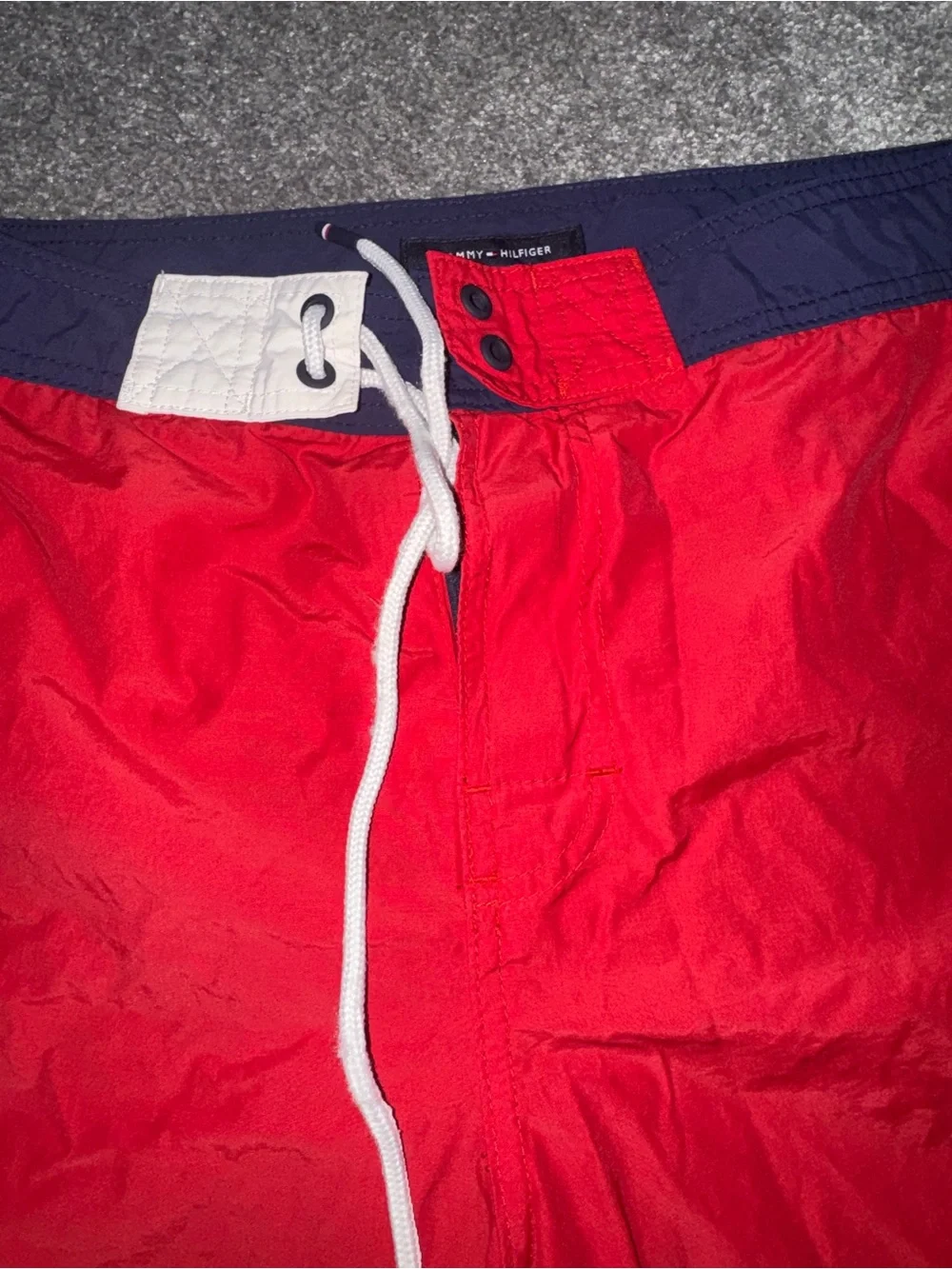 Tommy Hilfiger Men's Swim Shorts M Red Logo Drawstring Mesh Lined #tommyhilfiger